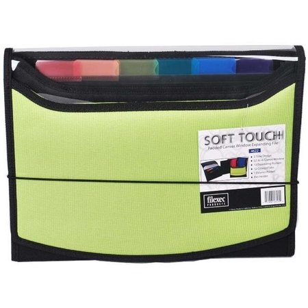 PAPERPERFECT Soft Touch Padded Canvas Window Expanding File; 13 Pockets; Green PA71219
